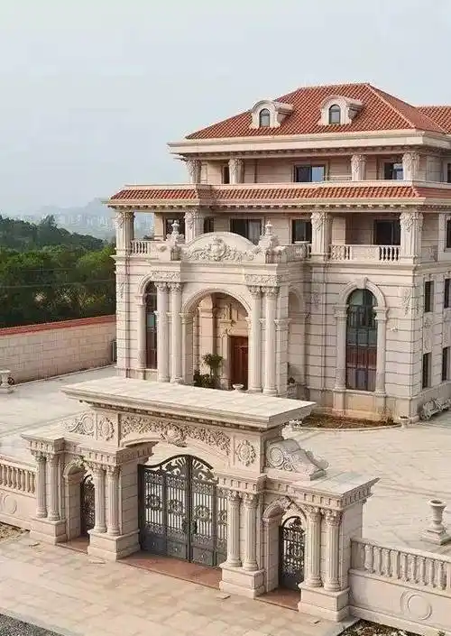 独栋别墅石材大门设计参考_福建_配套_围墙