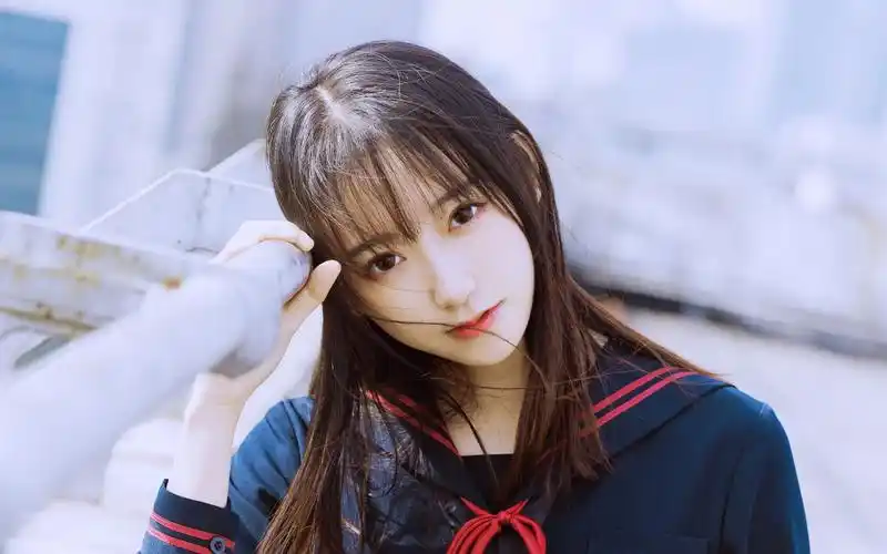 jk制服美女天台性感写真图片桌面壁纸