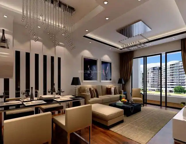 现代风格住宅客厅餐厅一体装修效果图片大全