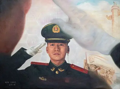 李现昌《忠诚卫士》油画 60x80为了激励东莞更多驻军官兵,退役军人