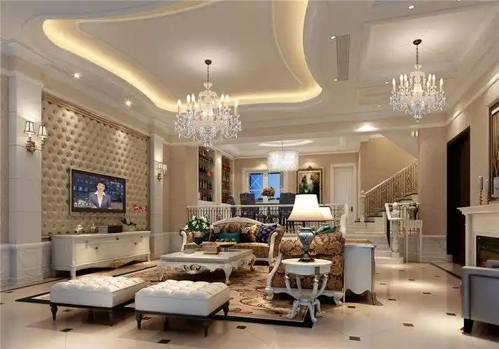 现代美式风格别墅客厅吊顶装修效果图大全