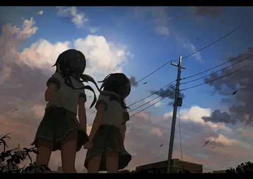 求壁纸,有根电线杆,有个男生背着单肩包侧身回望,动漫风,人物较靠边