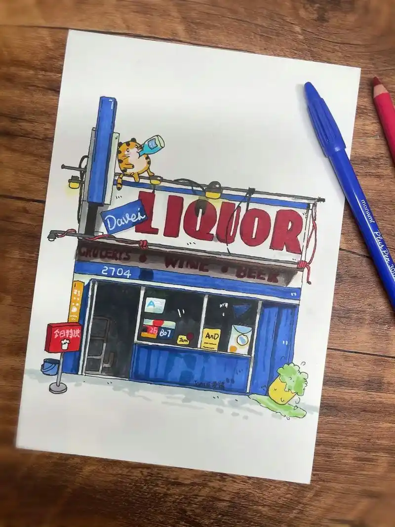 马克笔手绘街景 | 蓝色小屋.很喜欢这个简单可爱的小屋子,不 - 抖音