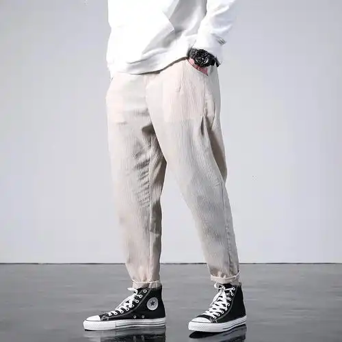 男士亚麻休闲裤中风宽松脚裤束脚裤棉麻裤男哈伦裤灯笼裤潮