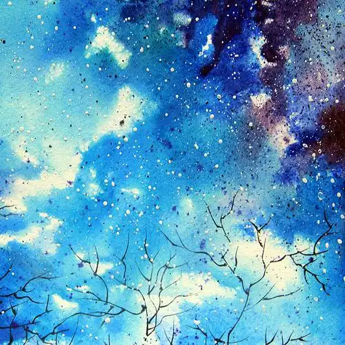 《蓝色星夜》原创水彩画
