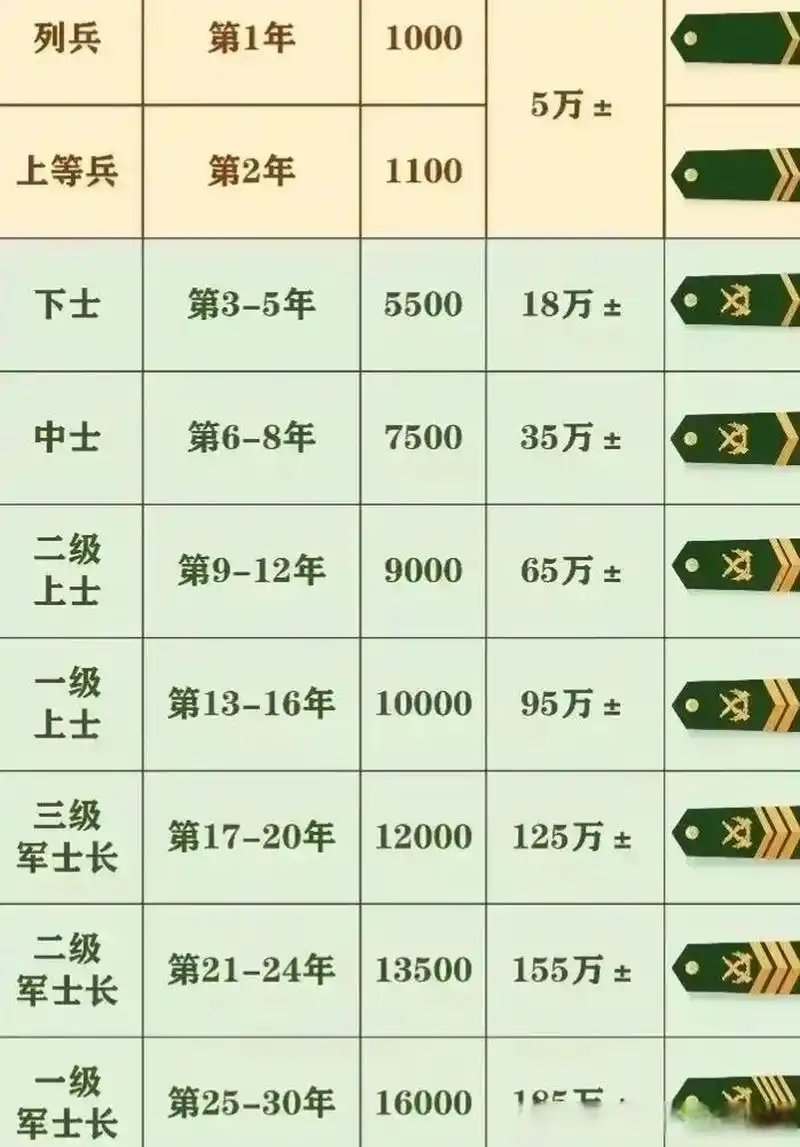 这是网友们分享的义务兵和士官工资(津贴)退伍费.