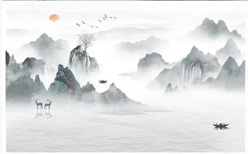 墙绘素材丨 新中式山水画—轻灵之美