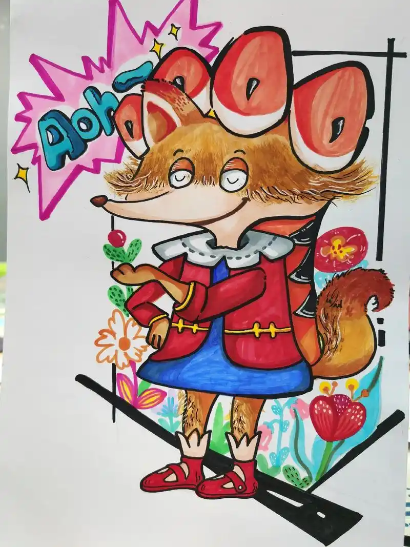 成语故事 狐假虎威 #少儿美术 #儿童插画  材料:马克笔 - 抖音