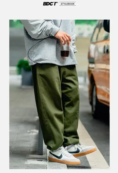 yuansubdct军绿色工装裤男潮牌宽松裤子男秋季休闲百搭束脚裤男休闲裤