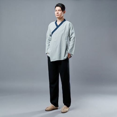 春秋新款汉服中国风休闲民族服装苎麻男装上衣外套古装着文艺茶服