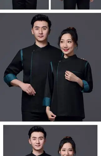 格领特 厨师夏装工作服七分袖男长袖秋季餐饮酒店西餐厅后厨房黑色