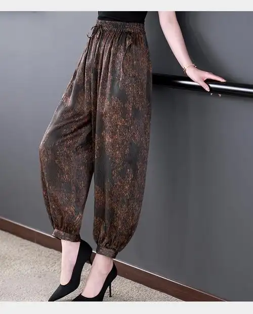 皮尔卡丹轻奢高档女装妈妈香云纱灯笼裤女气质夏装新款中老年高腰休闲