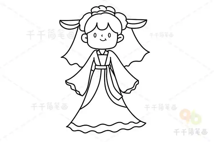 古代公主简笔画,今天教大家的是一个古代公主的简笔画,她看起来十分的