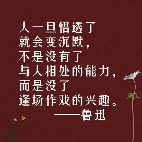 鲁迅先生说过一句话:"人一旦悟透了就会变沉默,不是没有了与人相处的
