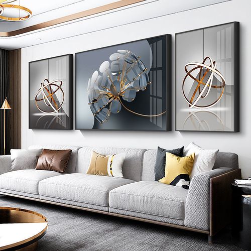 轻奢客厅装饰画现代简约沙发背景墙挂画大气瓷画三联现代装饰画