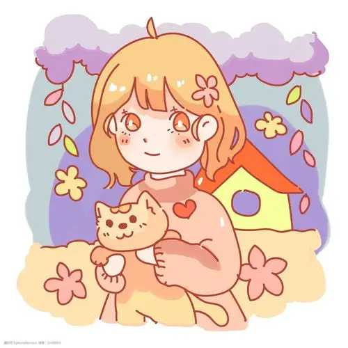 可爱抱着猫咪的少女png