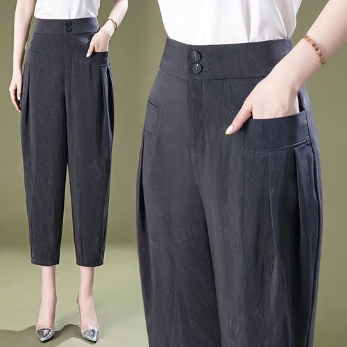 奥合普轻奢高档女装真丝哈伦裤女夏宽松垂感桑蚕丝薄遮肉八分灯笼裤