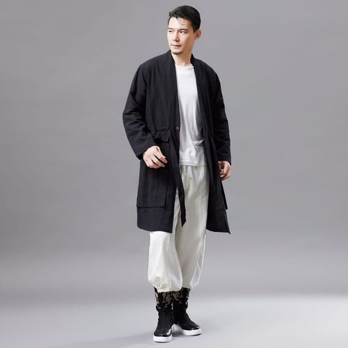 2020秋季新款 男款腰带衣 复古中国风上衣v领盘扣时尚民族服装