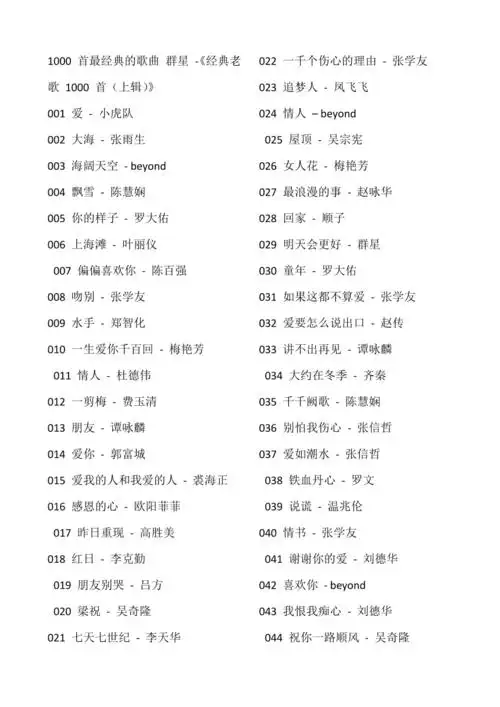 1000首最经典的歌曲doc
