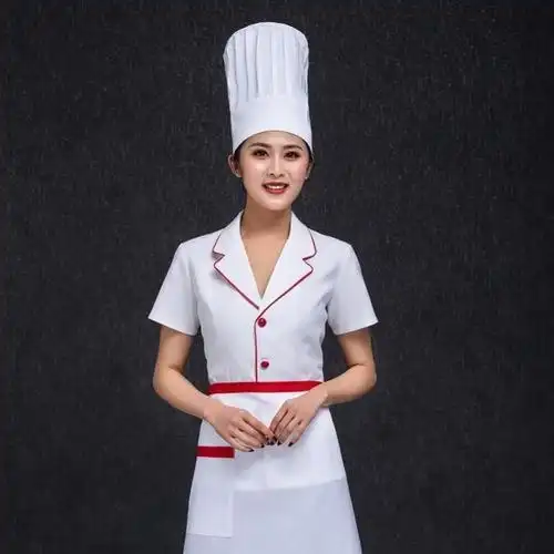 酒店厨师服短袖西餐厅火锅快餐饭店后厨工作服女款夏季套装印logo
