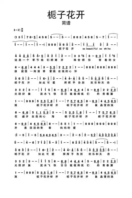 栀子花开歌词简谱
