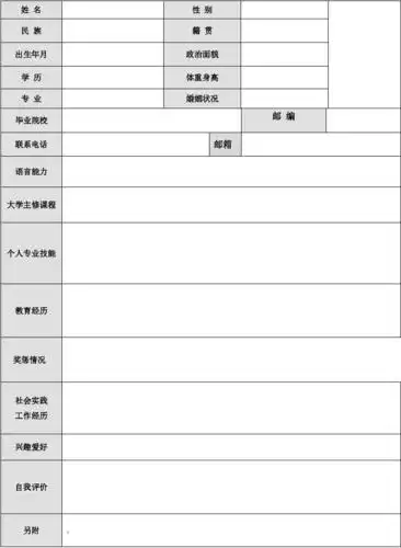 个人简历空白模板
