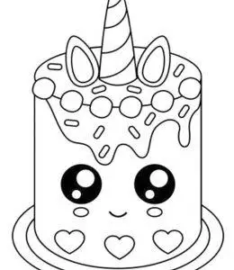 独角兽形状的爱心生日蛋糕幼儿涂色简笔画大全