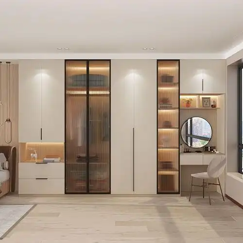 极简轻奢一门到顶衣柜家用卧室现代简约四六门组合到顶整体大衣柜