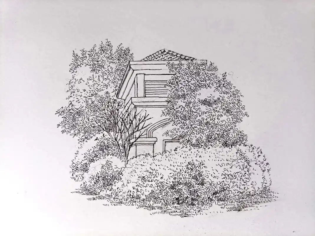 钢笔淡彩绘画过程#钢笔画 #原创绘画 #风景写生 #钢笔淡彩 - 抖音