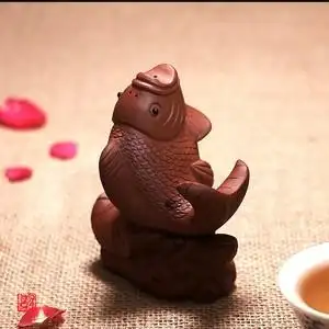 紫砂茶宠鱼摆件精品鲤鱼跳龙门可养金鱼工艺品手工茶桌茶台摆件