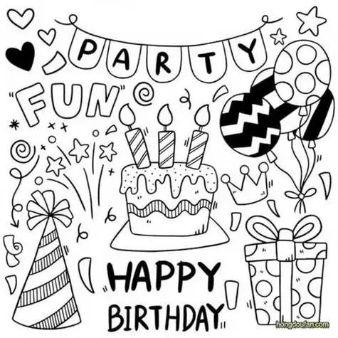 funparty生日快乐要如何画彩旗爱心烟花蛋糕蜡烛简笔画大全