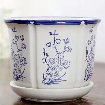 青花瓷花盆陶瓷批发 梅兰竹菊特大号绿萝月季简约创意白色ydy 梅(青花