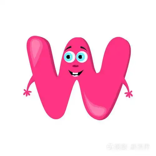 卡通字母 w 四与脸, 眼睛, 手, 眉毛和嘴巴字符的白色背景.