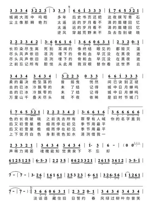 风起天阑简谱 歌谱-苍强曲谱