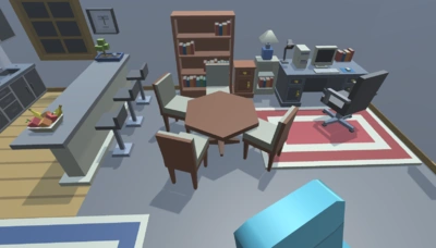 多边形 lowpoly 卡通 简模 q版 室内 客厅 厨房 餐厅 沙发 电脑桌