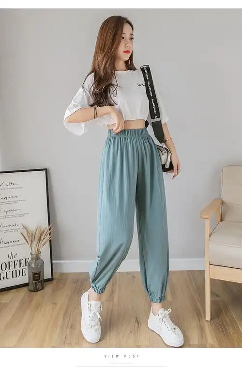 雅鹿官方旗舰高档女装冰丝灯笼裤女宽松春夏薄款九分2022新款棉麻休闲