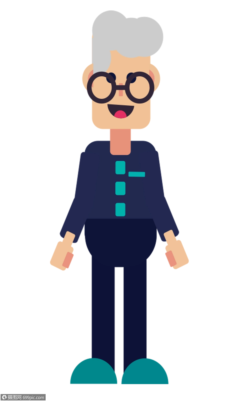 卡通眼镜老爷爷白发老人插画