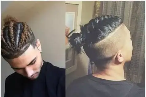 国外男生长头发编扎时尚 辫子发型