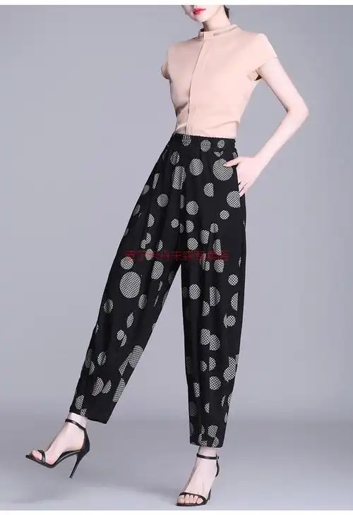 皮尔卡丹品牌高档女装阔腿灯笼裤女夏季薄款2021新款高腰显瘦萝卜裤