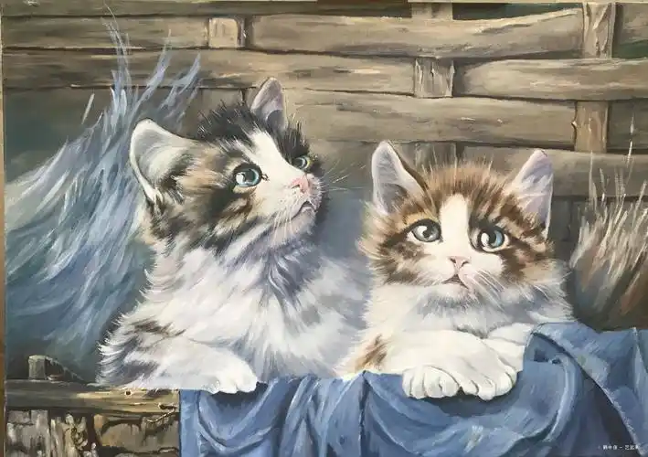 两只小奶猫,韩中保, 2018年布面油画 | 衍艺圈 - topart.
